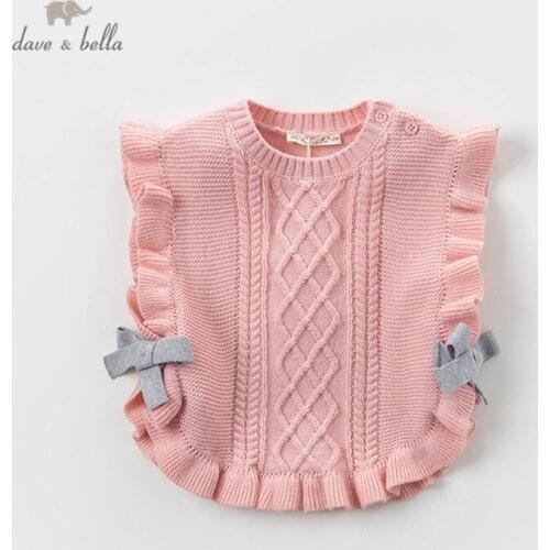DBM12831 dave bella spring kids girls cute bow solid ruched pink coat children fashion sleeveless vest