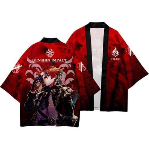 Japanese Kimono Cardigan Genshin Impact Diluc Cosplay Summer Samurai Kimonos Karate Streetwear Shirt 3D Cardigan Haori Yukata