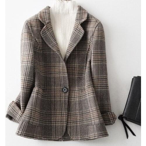 YOLANFAIRY Double Sided Cashmere Coat Ladies Autumn Winter Warm Wool Jacket for Women Top Quality Short Plaid Jacket Ydf48 MF643