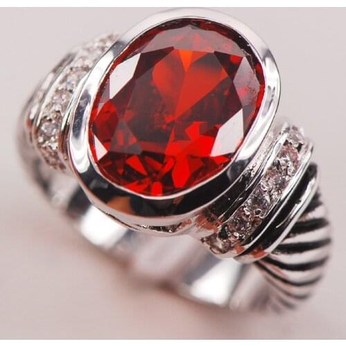 Garnet White Crystal Zircon 925 Sterling Silver Woman Ring Size 6 7 8 9 10 F626 Fashion