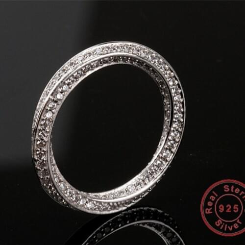 Real Eternity ring Luxury Full Stone 5A Zircon Birthstone S925 Sterling S925 Women Wedding Ring Engagement Band Sz 4-10 Gift