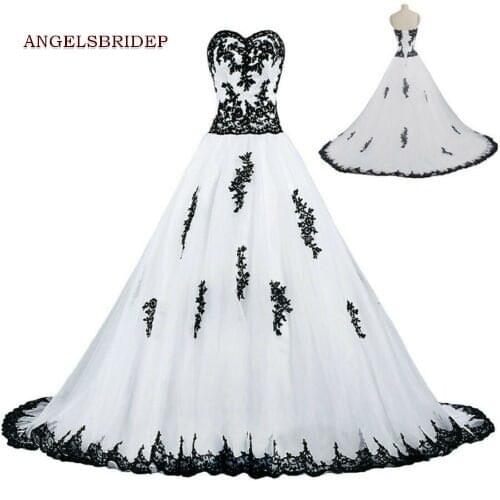 ANGELSBRIDEP Sweetheart Ball Gown Wedding Dresses Vestido De Noiva Fashional Black Applqiue Floor-Length Formal Bridal Gowns