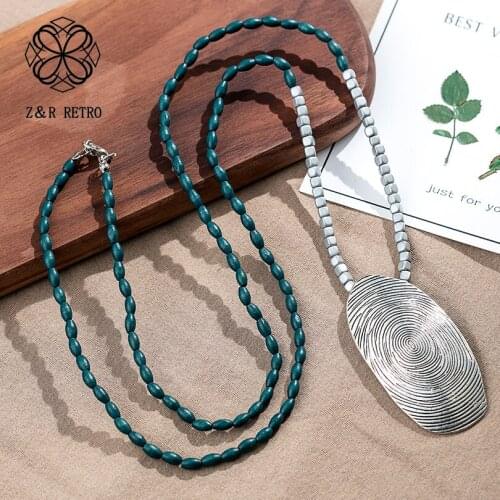 Wooden Strand Women Jewelry Statement Pendant&Necklaces Zinc Alloy Fashion Pendant Necklace Vintage New Sweater Rope Chain 2021