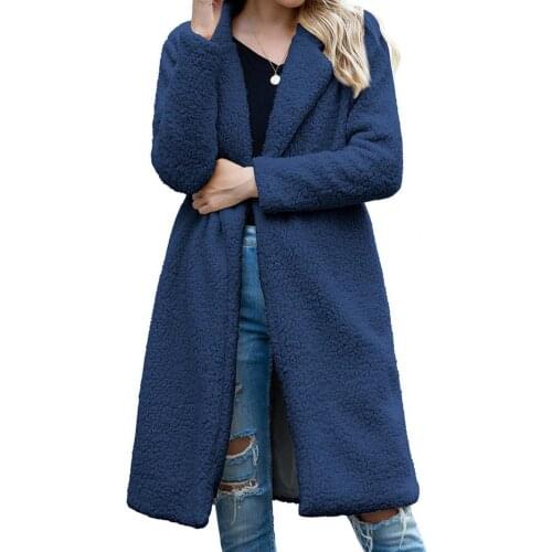 80% HOT SALES！！！Women Winter Faux Fleece Long Sleeve Lapel Warm Coat Jacket Open Front Overcoat
