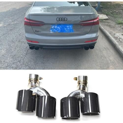 1 Pair Glossy Black Carbon Fiber Car Exhaust Tip For Audi A6L A7 C8 Four Out Muffler Tips Nozzle Exhaust System