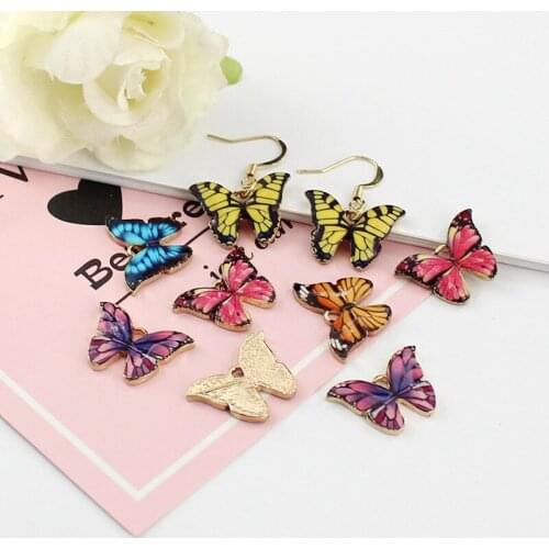 10pcs Glitter Color Printed Butterfly Alloy Pendant DIY Craft Supplies Necklaces Earring Jewelry Art Decoration Material Basteln