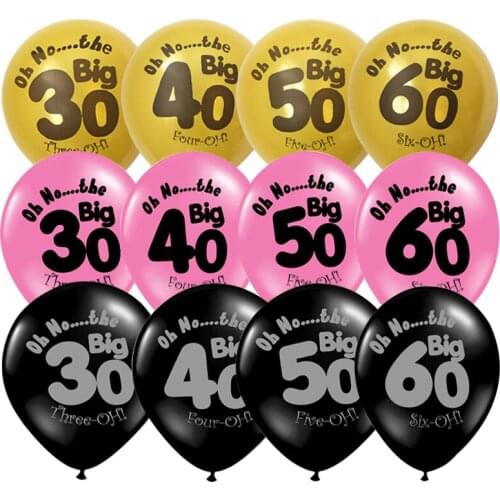 Chicinlife 10Pcs Black/Pink 10inch 30 40 50 60 Years Old Latex Balloons Adults Anniversary Happy Birthday Party Decor Supplies