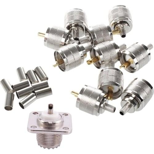 1x UHF Female SO239 Panel Chassis Mount Flange Deck Mount Solder Cup RF Connector & 10 Pcs Connector UHF Male Pl259 Plug