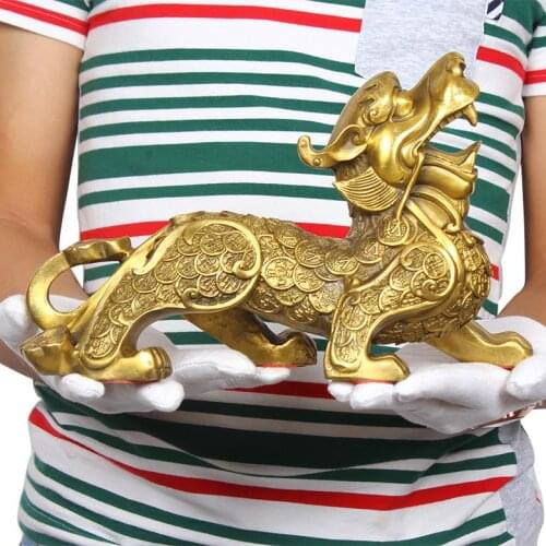 37 CM LARGE-Business Efficacious Money Drawing Talisman House Protection -Home office Golden FENG SHUI PI XIU Copper statue