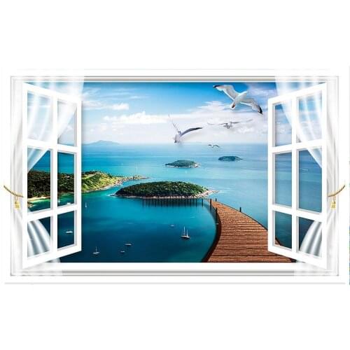 3d wallpaper 3d murals wallpaper for walls 3 d window scenic island sea gull the sitting room TV setting wall is the beach wall