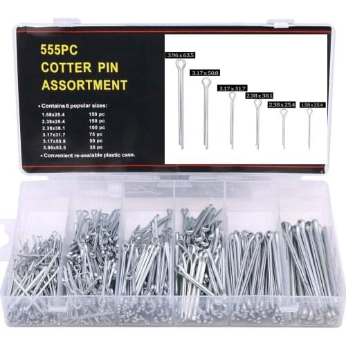 555Pcs Split Pins / Cotter Cotter Fixings Assorted Castellated Nut Hard Case Link Split Cotter Pin with Box