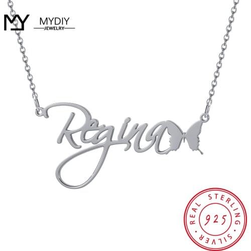 925 Sterling Silver Custom Name 2021 Popular Butterfly Necklace Retro Simple Geometric Pendant Gift Minimalist Fine Jewelry