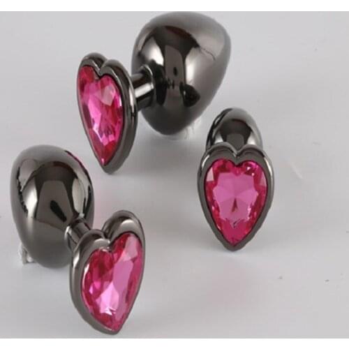 Black Metal Pink Heart Crystal Butt Anal Plug Silicone Rabbit Vibrator Clitoris Massager Adult Smooth Anus Sex Toys For Couple