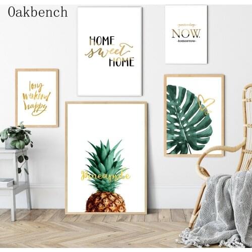 Pineapple Canvas Painting Plant Leaves Wall Art Print Golden Quote Posters And Prints Nordic Wall Pictures Home Decoration
