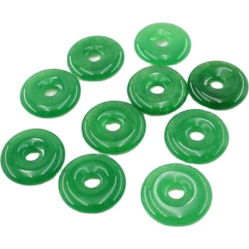 APDGG 10Pcs 18mm Green Lining Circle Jade Gems Stone Harmony Beads Clasp For Necklace Pendant Jewelry DIY