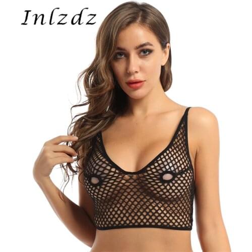 Womens Sex Lingerie Bra Top Erotic Hollow Out Netted Adjustable Spaghetti Shoulder Straps Nipples Hollow Out Longline Bra Tops