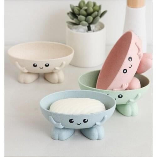 Soap Holder 1Pcs Eco-friendly Soap Box Soap Dish Non-slip Bathroom Supplies Cartoon Shape Wheat Straw 4 Color 12.5*6*4cm