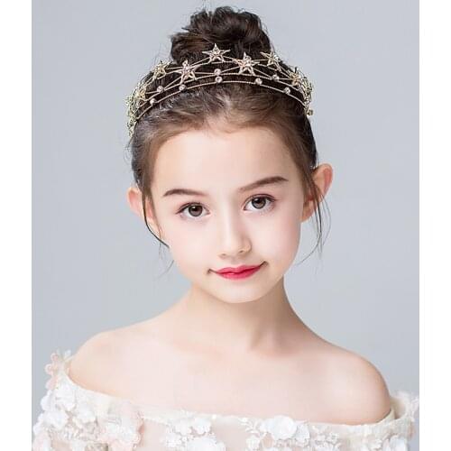 Elegent Gold Headbands Crystal Star Tiara Crowns Handmade Hairbands For Kids Children Hair Accessories Party Bridemaid Gifts