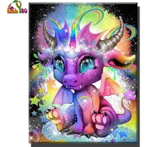 100% Drill Round square Diamond Painting Cartoon Colorful Cow Diamond Mosaic Dragon Cub Home Decoration Picture Of Rhinestone