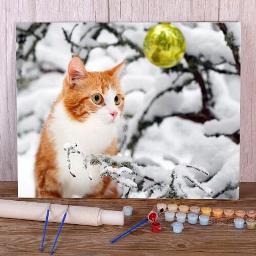 Cat Winter Animal Coloring By Numbers Painting Package Oil Paints 40*50 Painting On Canvas Handmade For Adults Handiwork