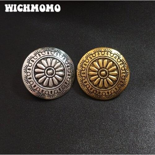 3pcs/bag 30MM Retro Zinc Alloy Round Decorative Clothes Buttons Flowers Charms Pendants for DIY Hair Jewelry Accessories