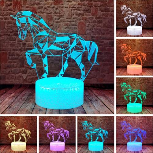 Crystal Horse Model 3D Illusion LED Desk Nightlight 7 Colors Lighting action & toy figures