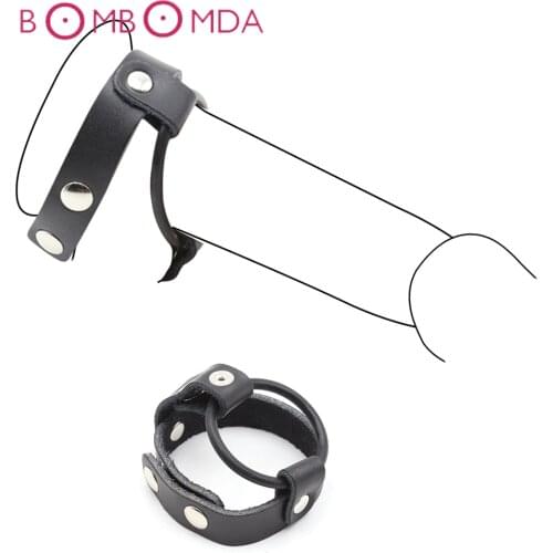 Male Leather Penis Rings Cock Ring Erotic Toys Dick Scrotum Bound Ring Male Chastity Device Adult Sex Toys for Men Chastity Cage