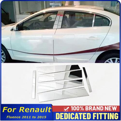 Stainless Steel Car Door Side Window Center Pillar Cover Trims Strips For Renault Fluence 2011 2012 2013 2014 2015