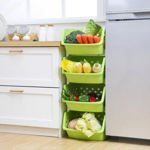60% Hot Sales!! Single layer storage basket can be stacked PP hollow fruit and vegetable storage basket household storage rack