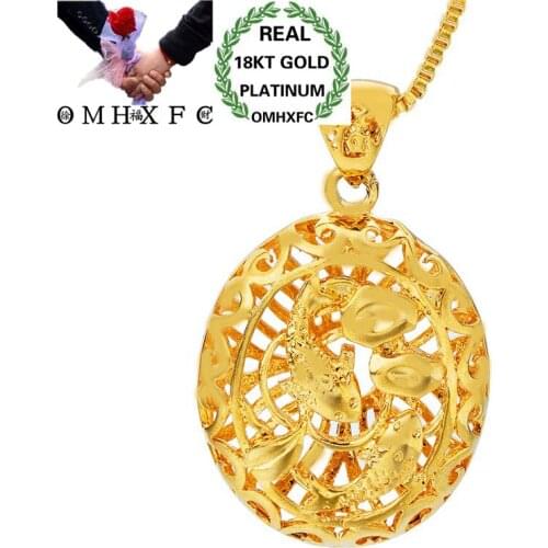 OMHXFC Wholesale European Fashion Woman Unisex Party Birthday Wedding Gift Round Hollow Fishes 18KT Real Gold Charm Pendant PN07