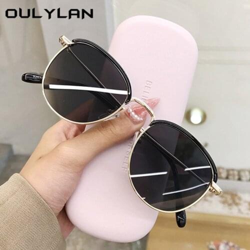 Oulylan Trends Colored Sunglasses Women Men Half Frame Metal Sun Glasses Vintage Round Outdoor Goggles Eyeglasses Female UV400