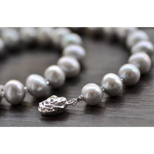 P7475 Ablaze 18" 14mm Gray Round Freshwater Pearl Bead Choker Necklace