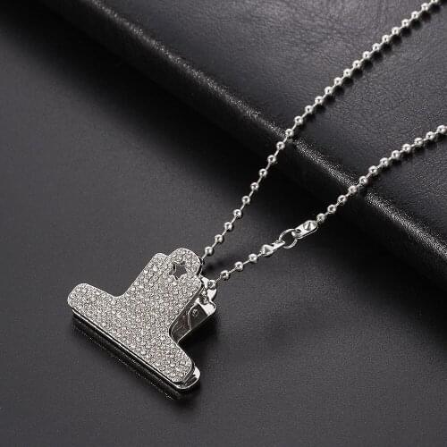 Hip-hop Rhinestone Clip Necklace Shine Iced Out Silver Color Fashion Rock Jewelry Necklace Cool Male Collar Chain Charm Gifts