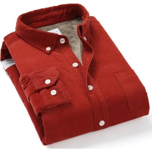 Thick warm plus velvet winter and autumn shirt men long sleeve cotton corduroy men shirts solid casual shirt mens chemise S-4XL