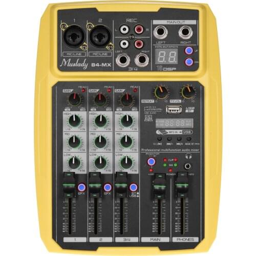 Muslady B4-MX Portable 4-Channel Sound Card Mixing Console Audio Mixer Built-in 16 DSP 48V Phantom power Supports BT Connection