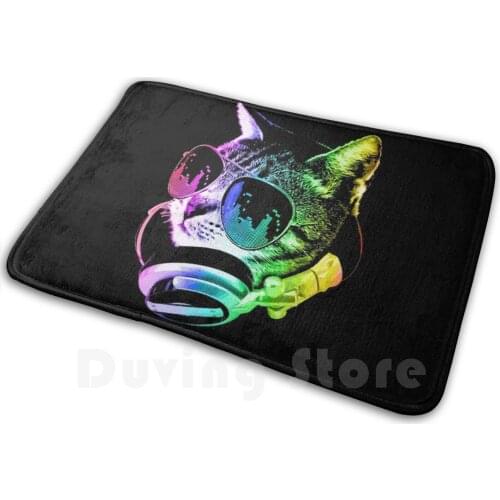 Rainbow Music Cat Mat Rug Carpet Anti-Slip Floor Mats Bedroom Dj Cat Cat Cats Funny Cat Cat With Headphones Headphones Cat Funny
