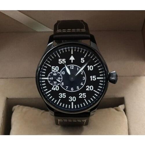 Sapphire crystal or Mineral glass 44mm black dial Asian 6497 17 jewels movement PVD case luminous Mechanical watches GR42-2