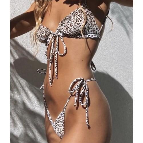 Sexy Leopard Butterfly Print Bikini Sets Women Swimwear Push Up Lace-up Brazilian Bathing Suits Summer Low Waist Beachwear