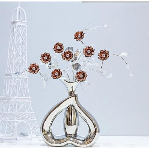 Nordic Crystal Flower Ornaments Tabletop Crafts Heart-Shaped Ceramic Vase Acrylic Bottle Modern Home Decoration Accessories