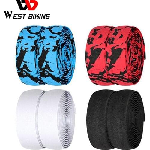 WEST BIKING 2pcs Bicycle Handlebar Tape Camouflage Anti-Slip Damping Cycling Road Bike Handle Belt Wraps with Bar End Plugs MTB