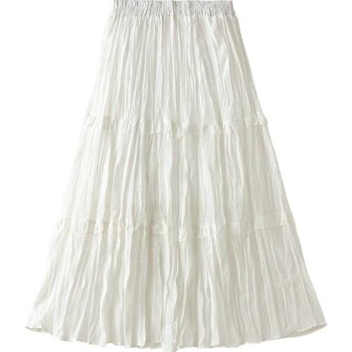 White Black Elastic High Waist Slim Skirt Female Summer 2021 New All-match A-line skirt Womens Chiffon Midi Pleated Skirts Femme