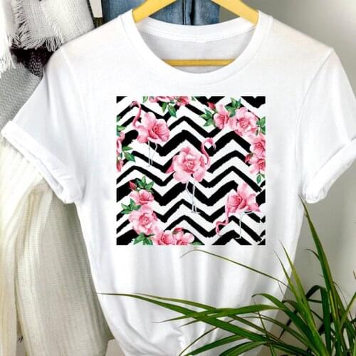 Women Clothes Cartoon Flamingo Flower Animal Cute 90s Summer Print Fashion Short Sleeve Tshirt Female Tee Top Graphic T-shirt