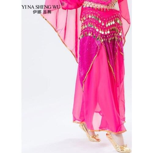 New Women Belly Dance Costume Long Skirt Woman Oriental Dancing Adult Training Skirt Bellydance Trousers Tribal Sequins Skirt