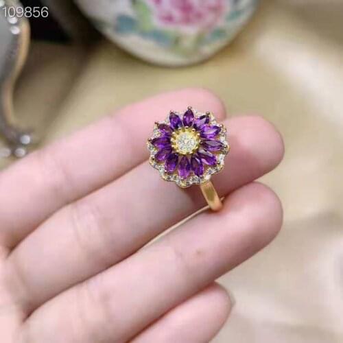 High-quality Amethystl Real 925 Sterling Silver Flower Pattern Ring Fashion Fine Wedding Jewelry for Women Free Shipping