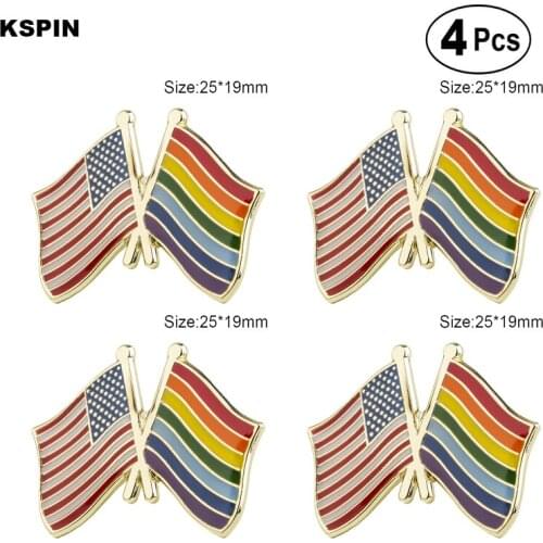 U.S.A & Rainbow Friendship Flag Pin Lapel Pin Badge Brooch Icons 4pcs