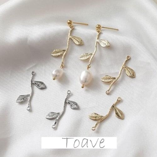 14K gold clad copper plated genuine gold color preserving double hanging tree stem leaf DIY earrings material accessories