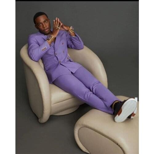 Formal Bright Purple Men Suits 2 Pcs Peak Lapel Costume Homme Groom Prom Wedding Blazer (Jacket+Pants) Terno Masculino Slim Fit