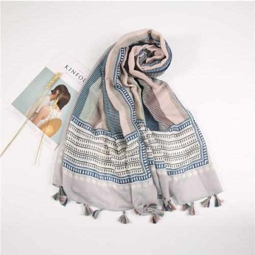 2021 Fashion Newest Geometry Pattern Cotton Voile Scarf Shawls Wraps Hijabs 6Colors 10pcs/lot