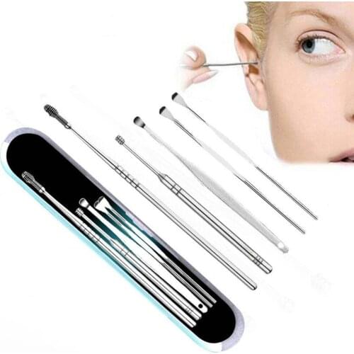 5 Pcs Stainless Steel Ear Care Set Portable Spiral Cure Stick Health Cleaning Care Removal Choose Kit Ear Tool Wax Ear Clea N9H1