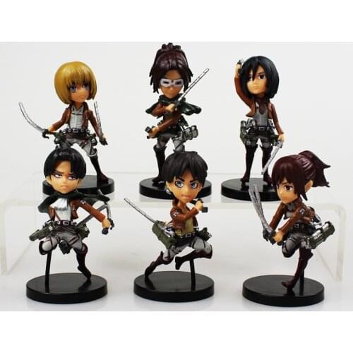 6pcs/lot 7cm Anime Attack on Titan Figure Toy Eren Jager Mikasa Ackerman Armin Arlert Eren Mini Model Doll for Children